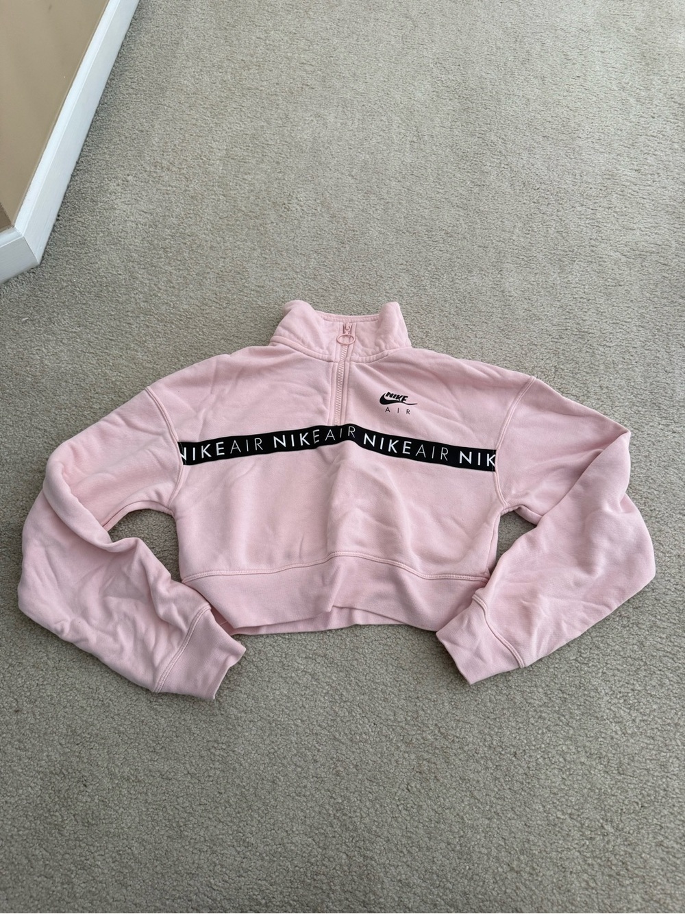 Nike Pink Cropped Quarter-Zip Crew Sweatshirt